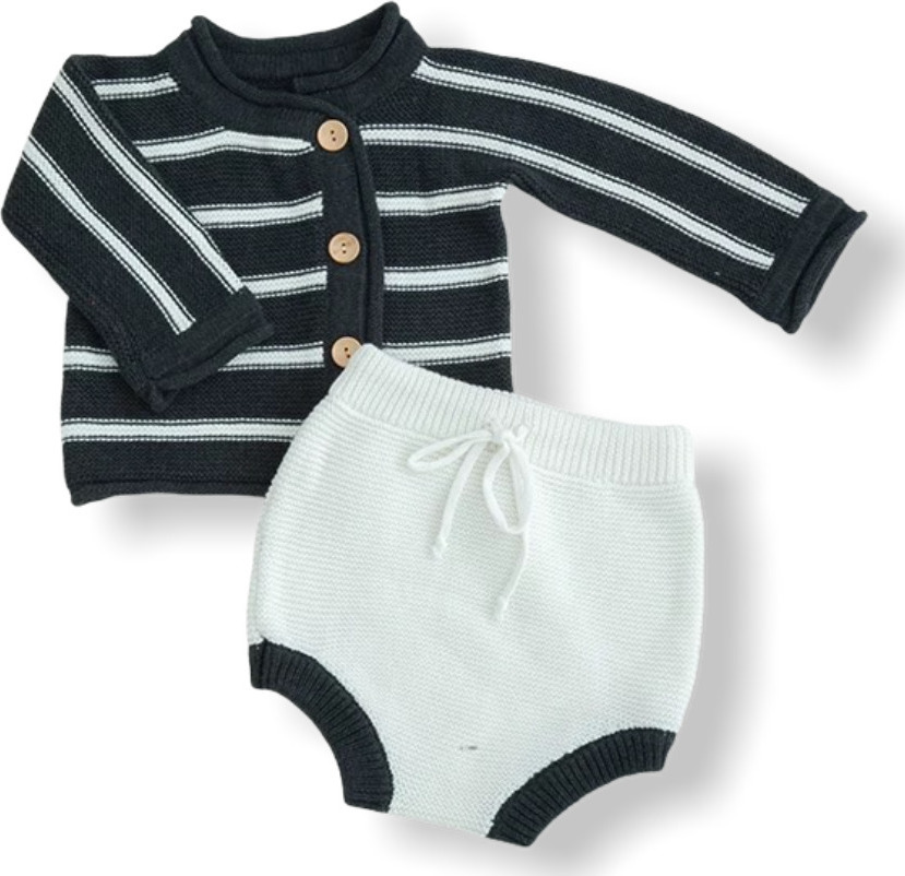Baby Unisex Knitted Stripped Set - D.Grey
