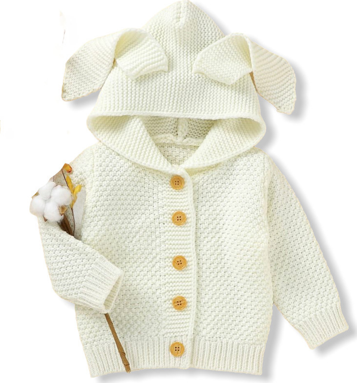 Baby Plain Knit Jacket "Rabbir" - Ivory