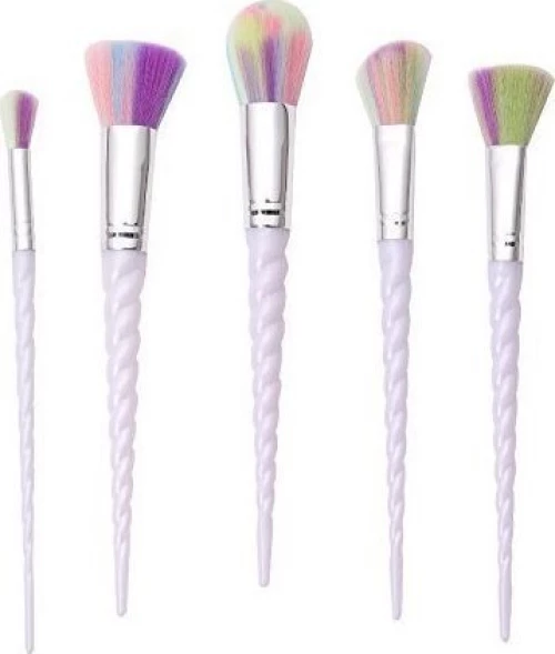 Σετ 5 πινέλα Μακιγιάζ Robinson,Unicorn,makeup brush set with multicolored desing-Cream color