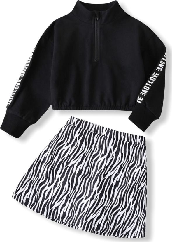 Girl Zebra Print Set With Tapes - Black/White