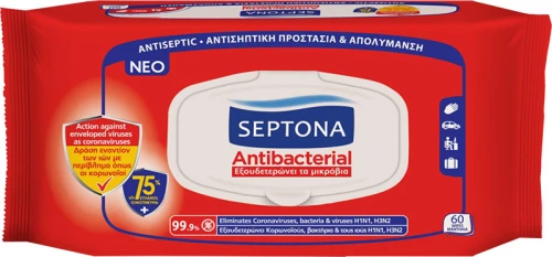 Septona Antibacterial Υγρά Μαντηλάκια 75% 60τμχ