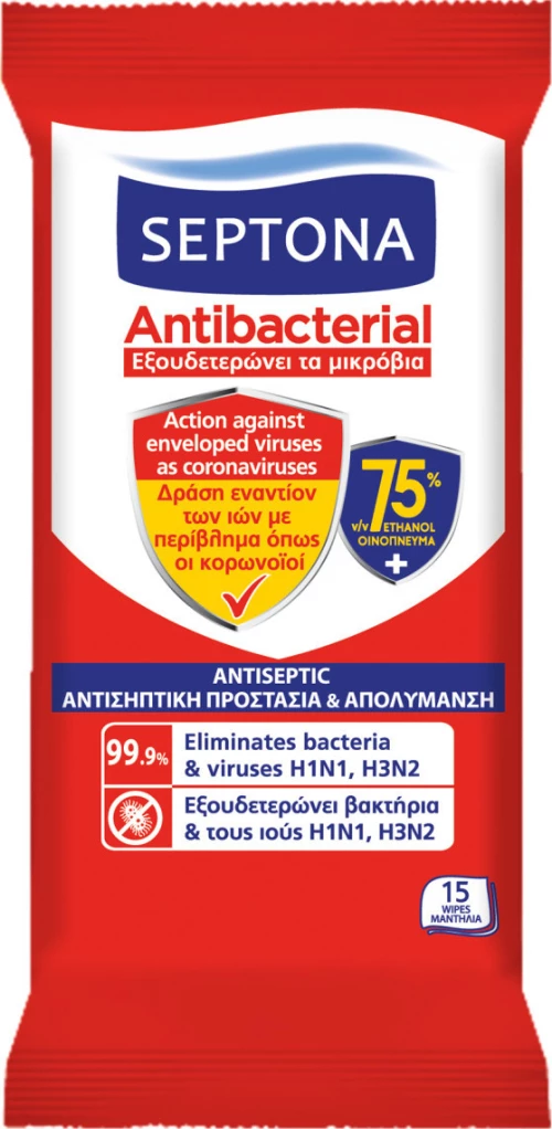 Septona Antibacterial Υγρά Μαντηλάκια 75% 15τμχ