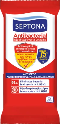 Septona Antibacterial Υγρά Μαντηλάκια 75% 15τμχ