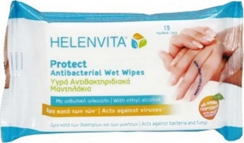 Helenvita Protect Antibacterial Wet Wipes 15τμχ