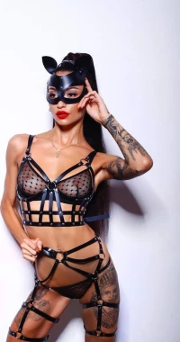 BDSM Δερμάτινο γυναικείο σετ με τοπ/ζαρτιέρες