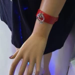 HANDMADE SMALL RING LEATHER WRISTBAND - RED