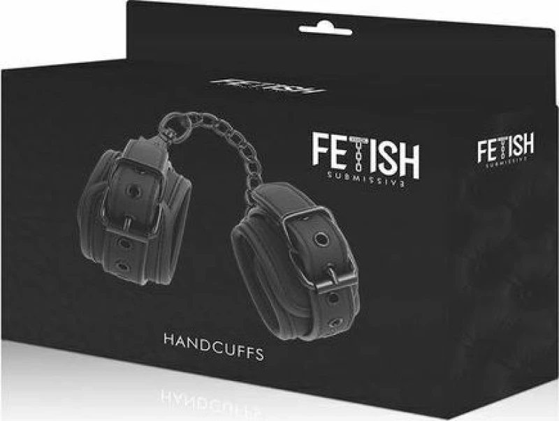 Fetish Submissive Leather Handcuffs Black