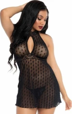 Leg Avenue 86113 Lace Trimmed Halter Babydoll Black