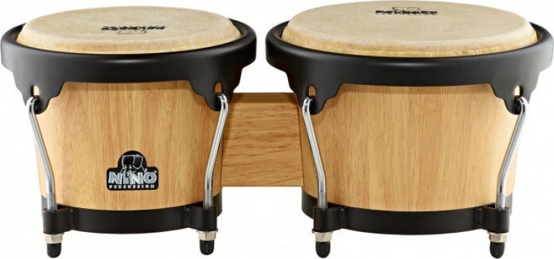Nino Percussion Wood Bongo 6 1/2" & 7 1/2" Black Hardware
