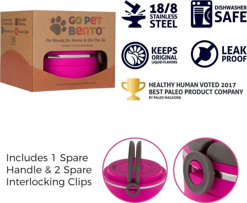 Healthy Human On The Go Pet Bento Μπωλ Ροζ 3τμχ 450ml
