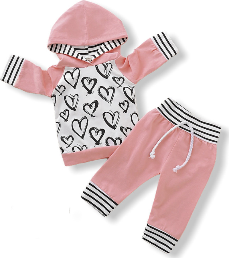 Baby Girl Print Heart Set - Striped Pink