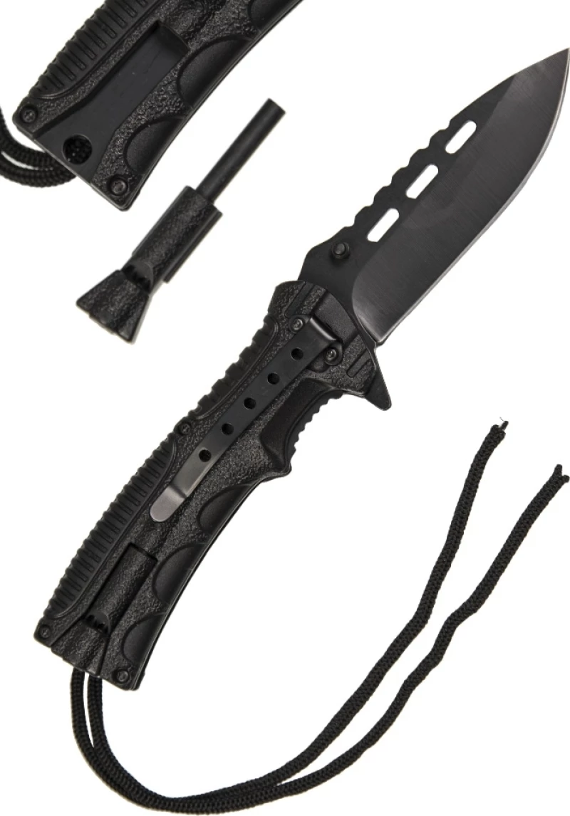 Mil-Tec Black One-Hand Knife Paracord w.Fire Starter Σουγιάς Επιβίωσης