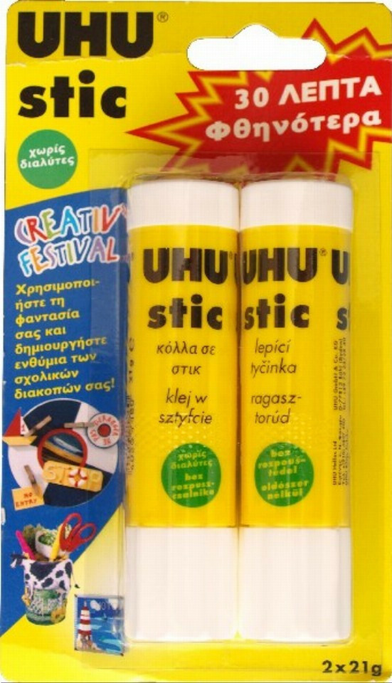 UHU Stic Χωρίς Διαλύτες 2τμχ 21gr