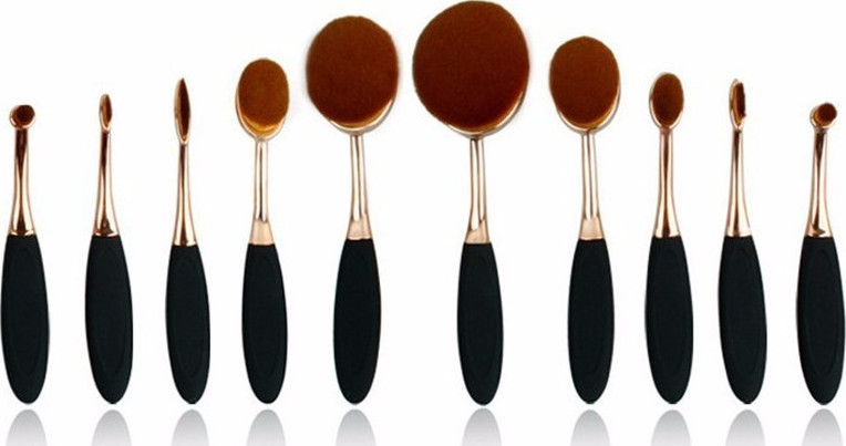 ΣΕΤ 10 ΠΙΝΕΛΑ - ΒΟΥΡΤΣΑΚΙΑ ΜΑΚΙΓΙΑΖ Gold Oval Makeup Brushes