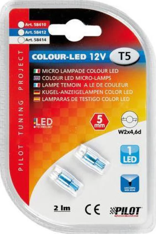 Lampa T5 Micro Led Lamp Wedge Base Blue 12v 2τμχ Blister