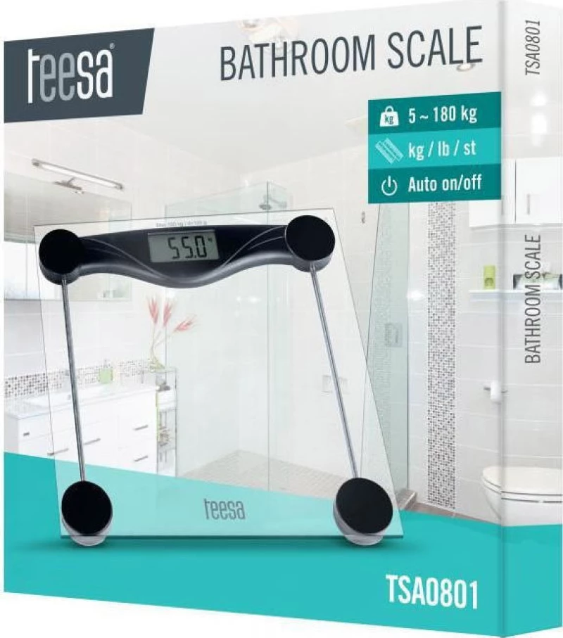 Ζυγαριά Μπάνιου Teesa TSA0801 (Μαύρο/Διάφανο)