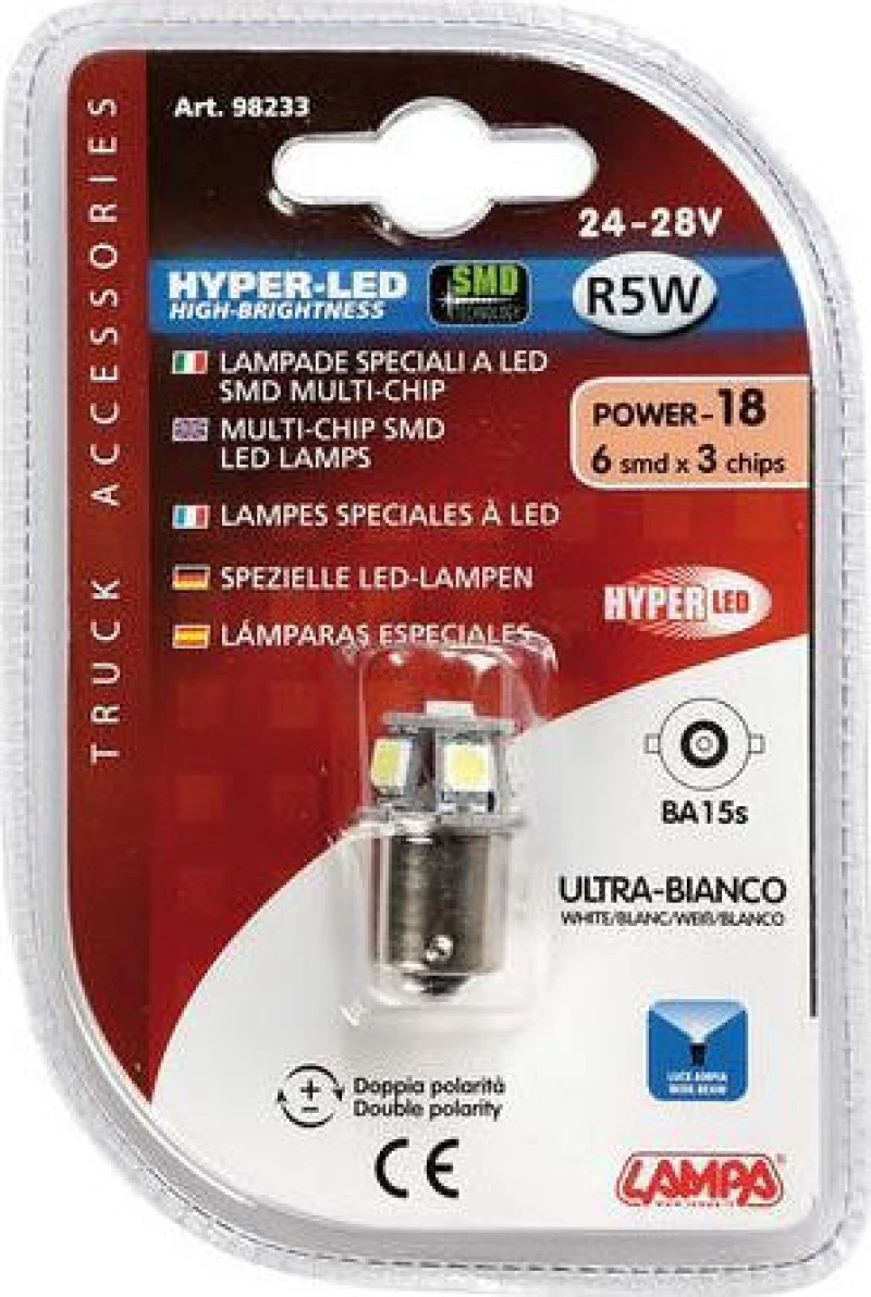 Lampa R5W Hyper-Led Power 18 White 24V / 28V 1τμχ