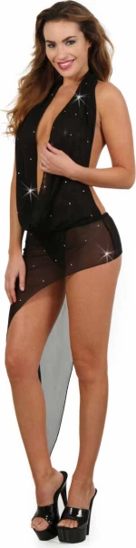 Fine Fishnet Bare Back Dress With Asymetrical Cut
