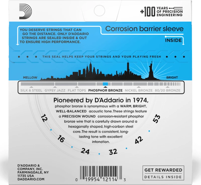 D'Addario EJ16 Phosphor Bronze 012-053 Σετ 6 χορδές ακουστικής κιθάρας