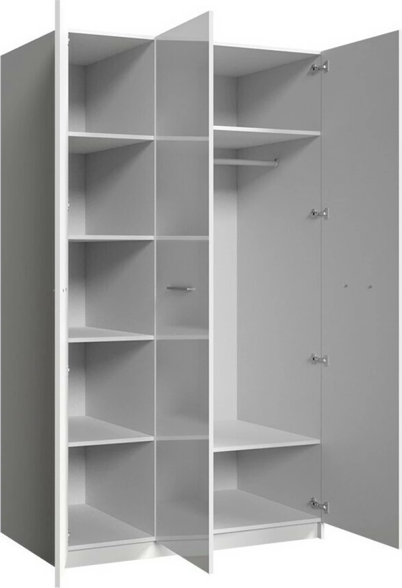Ντουλάπα Raj Τρίφυλλη Λευκή 120x55x198cm