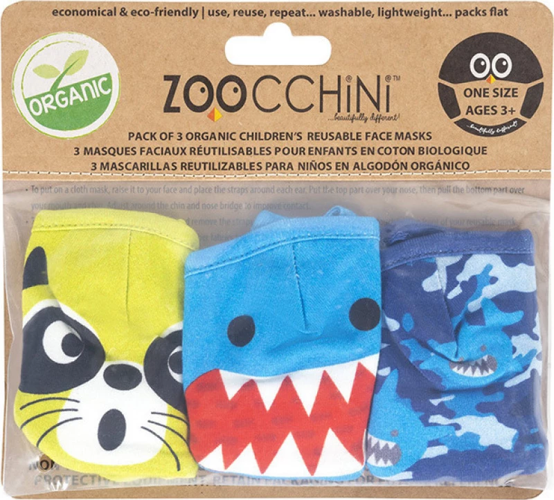 Zoocchini Σετ 3 Organic Βαμβακερές Παιδικές Μάσκες 3-6 Ετών Shark Multi 3τμχ