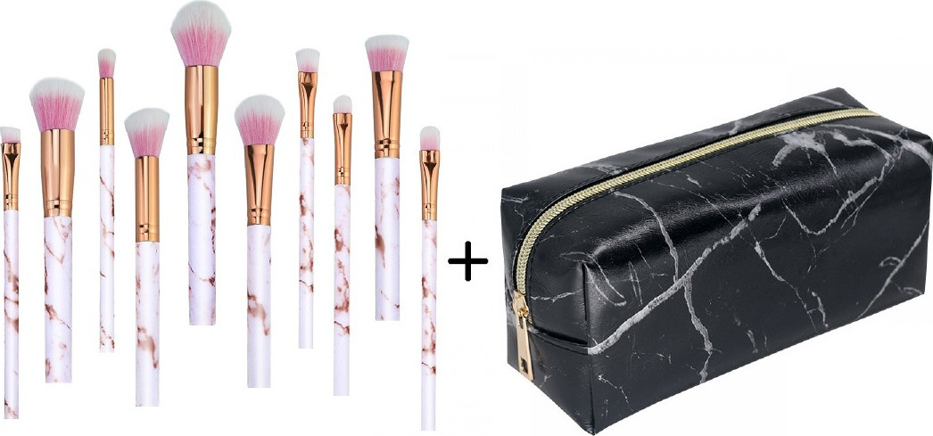 ΣΕΤ ΠΙΝΕΛΑ ΜΑΚΙΓΙΑΖ - MARBLING PROFESSIONAL WOMEN MAKEUP BRUSH SET 10 ΤΕΜΑΧΙΩΝ (PINK-GOLD-WHITE) + ΚΑΣΕΤΙΝΑ BLACK S