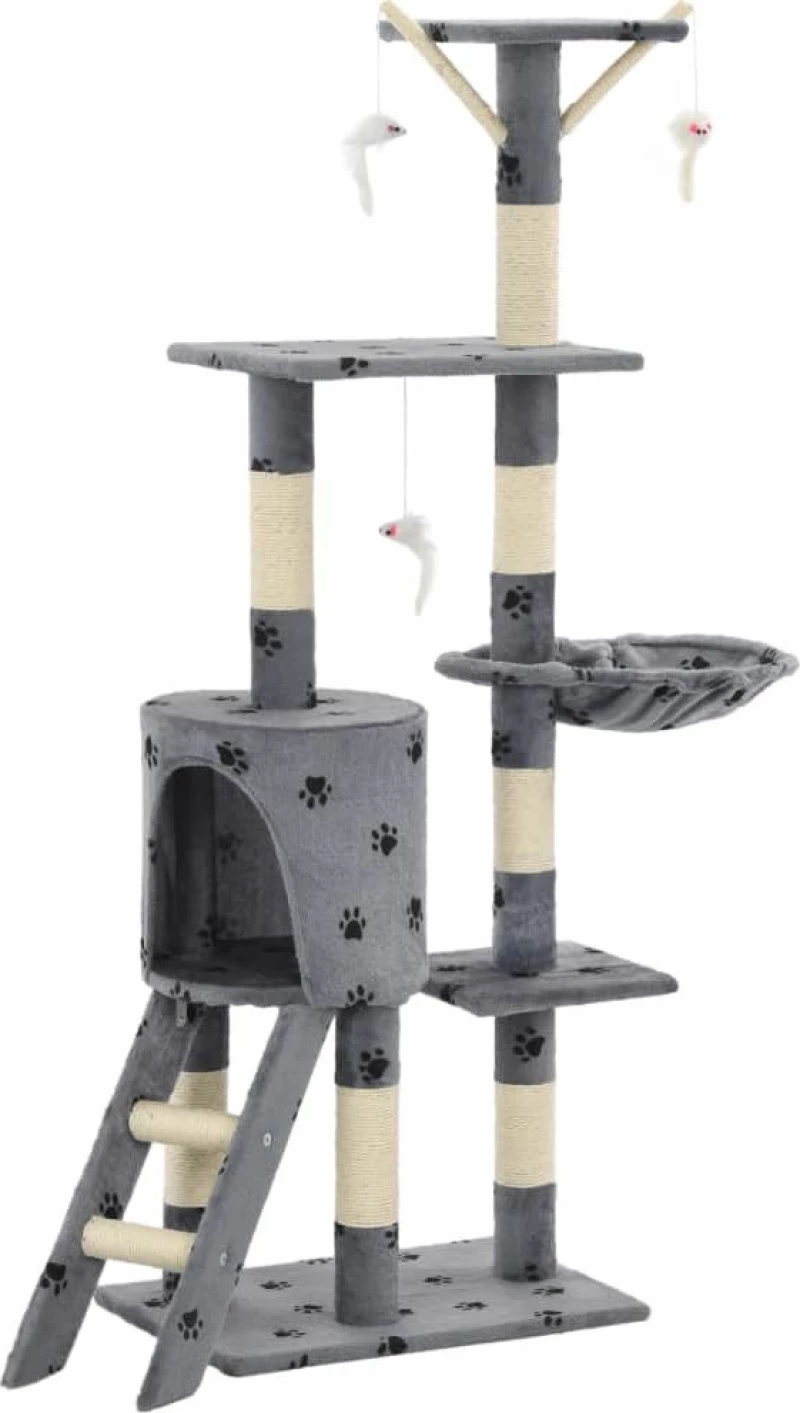 vidaXL Δέντρο Γάτας Με Τύπωμα Πατούσες Γκρι 49x35x138cm