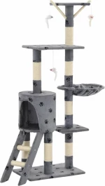 vidaXL Δέντρο Γάτας Με Τύπωμα Πατούσες Γκρι 49x35x138cm
