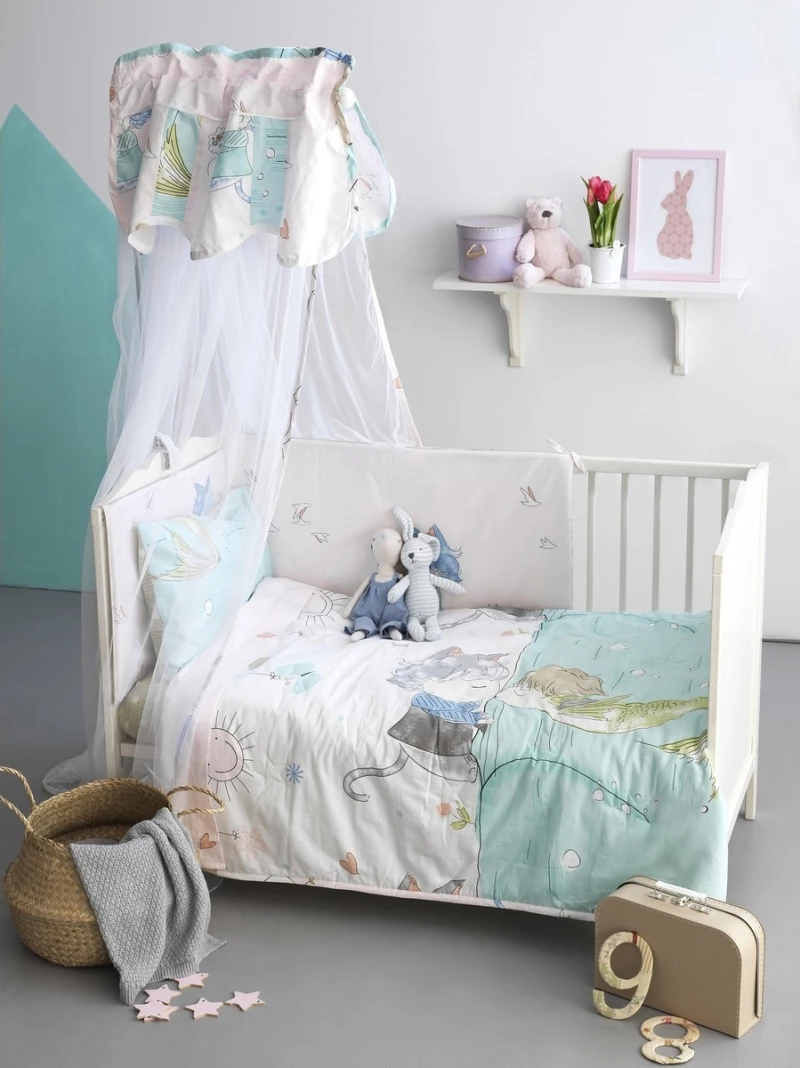 Palamaiki Σετ Κούνιας Baby Satin 7τμχ Green