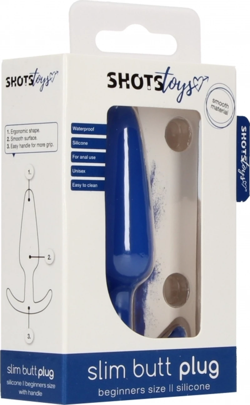 Shots Slim Butt Plug Blue 7.5cm