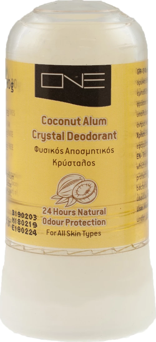ONE Cosmetics Φυσικός Αποσμητικός Κρύσταλλος Coconut Alum 24h Stick 80gr