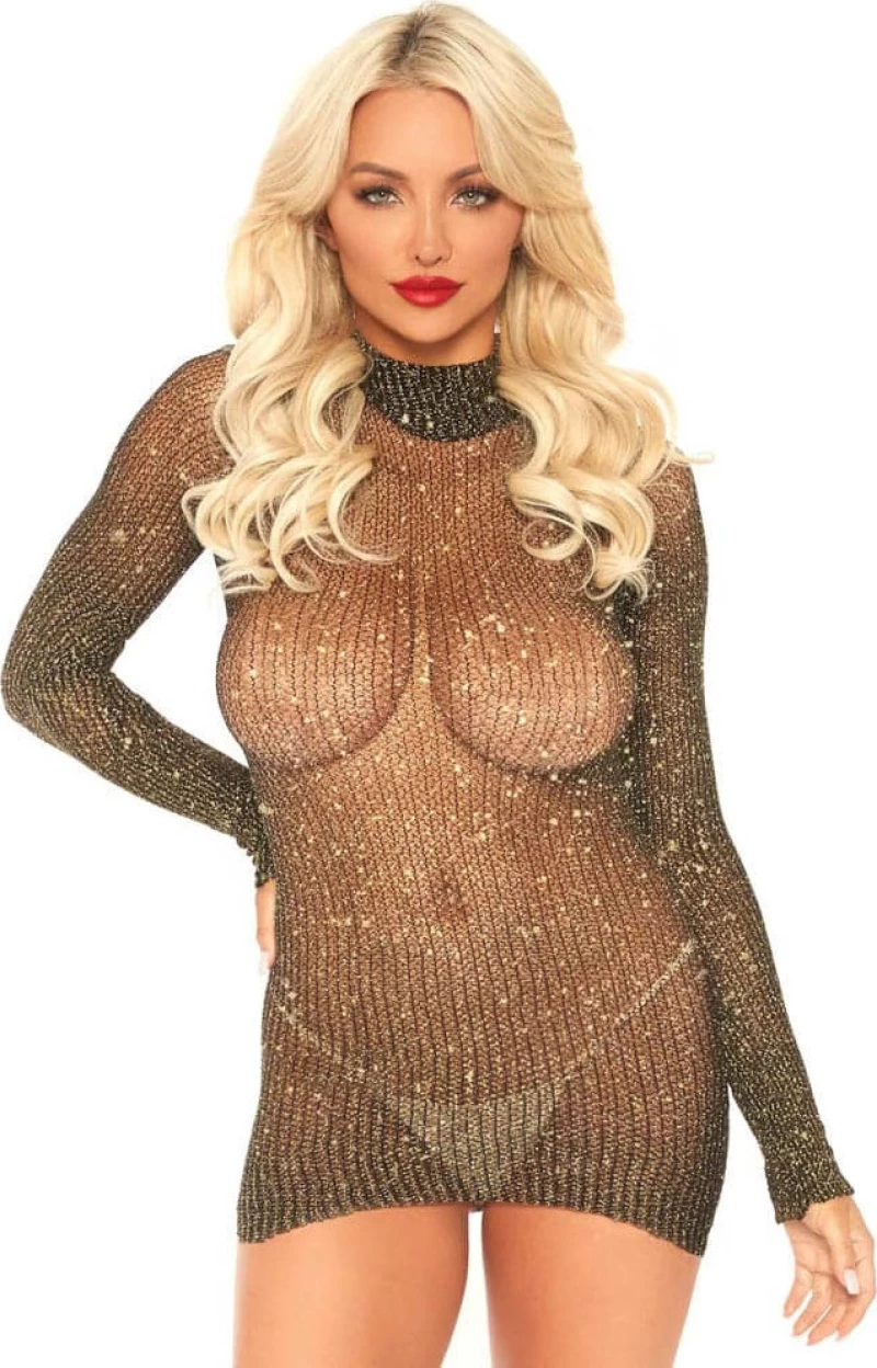 Leg Avenue Lurex Shimmer Long Sleeve Fishnet Bodycon Dress