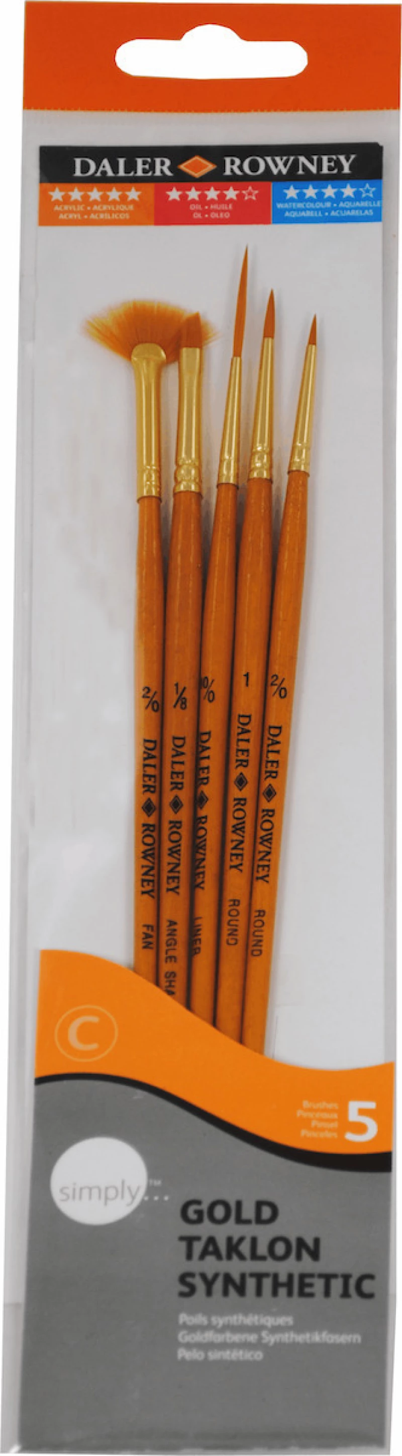 Daler Rowney Πινέλα Συνθετικά Simply Gold Taklon Σετ 5τμχ