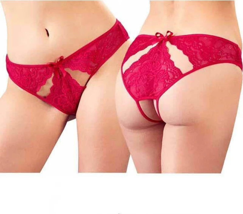 Mandy Mystery Lace Crotchless Briefs Red