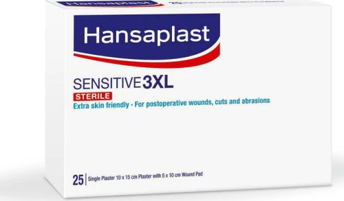 Hansaplast Sensitive 3XL Αποστειρωμένα Ατομικά Επιθέματα 10x15cm με Ενσωματωμένη γάζα Πληγής 5x10cm 25τμχ