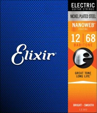 Elixir 12302 Nanoweb Nickel Plated Steel, Baritone Set - 12-68