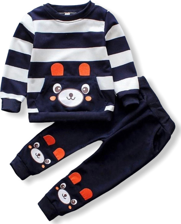 Baby Set Stripped "3D Bear" Navy