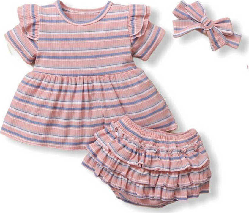 Baby Ribbed Set Stripes - Pink