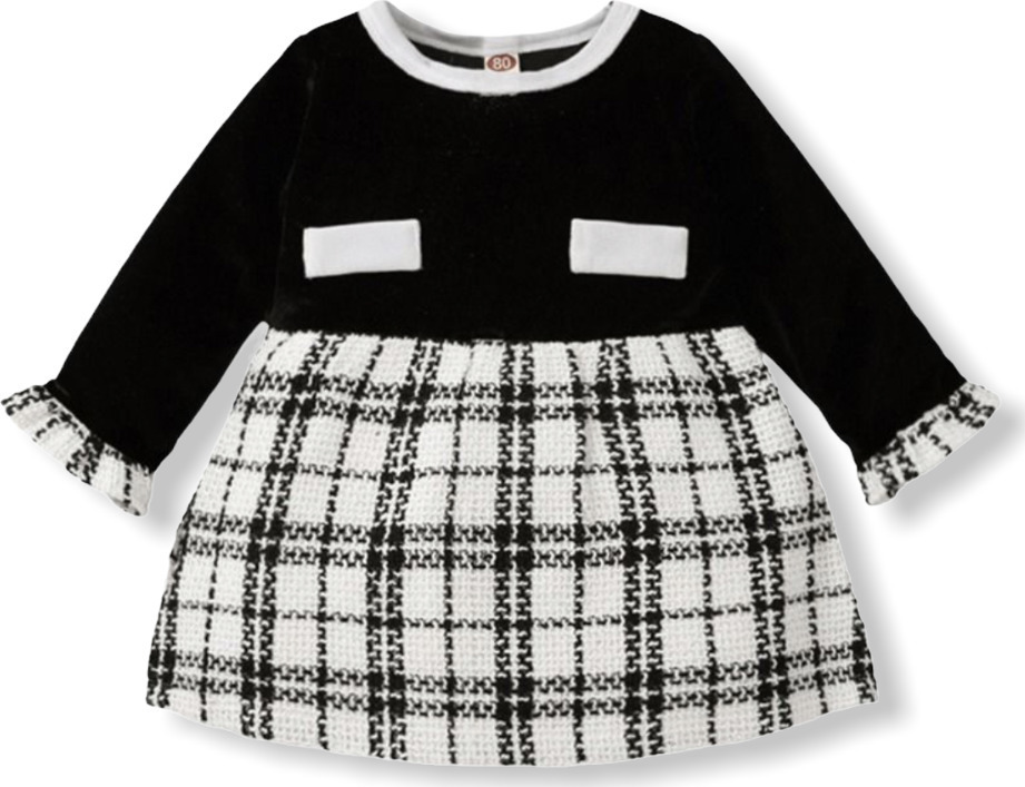 Tweed Knit Baby Dress - Black + White