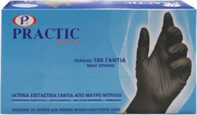 Practic Super Plus Ιατρικά Εξεταστικά Γάντια Νιτριλίου Χωρίς Πούδρα Μαύρο 100τμχ