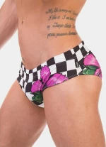 80S Flower Swim Brief - Black/White