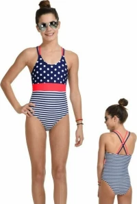 Μαγιό Ολόσωμο Πουα, χιαστί πλάτη, Χρώμα Μπλε