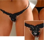 Embroidered Floral G-String Black