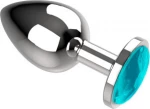 Coquette Metal Gem Anal Plug Large Silver / Aqua Blue Gem 9cm