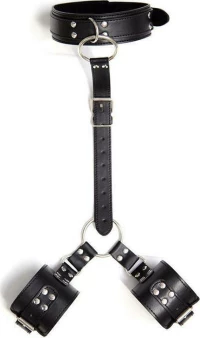 FETISH ADDICT COLLAR WITH RESTRAINTS ADJUSTABLE BLACK - ΚΟΛΑΡΟ ΜΕ ΧΕΙΡΟΠΕΔΕΣ