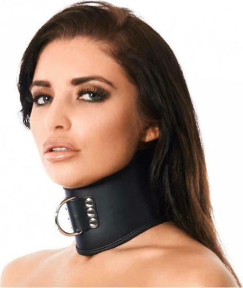 BONDAGE PLAY WIDE LEATHER COLLAR WITH A RING - ΠΛΑΤΥ ΚΟΛΑΡΟ ΜΕ ΚΡΙΚΟ
