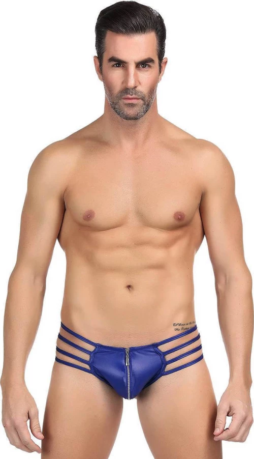 Leather Blue Sexy Zipper Panty