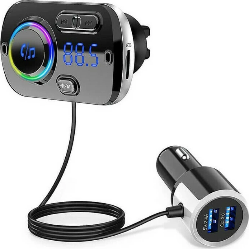 Ταχυφορτιστής Αυτοκινήτου LCD Bluetooth 5.0 FM Mp3 Player & 2 USB - Handsfree Car Kit
