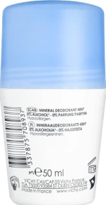 Vichy 48h Mineral Deodorant Optimal Tolerance Roll-On για Ευαίσθητες Επιδερμίδες Χωρίς Άλατα Αλουμινίου 50ml