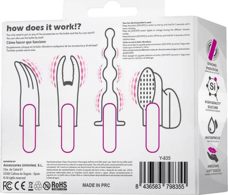4Fun Vibrating Bullet and 4 Sleeves USB Waterproof Silicone